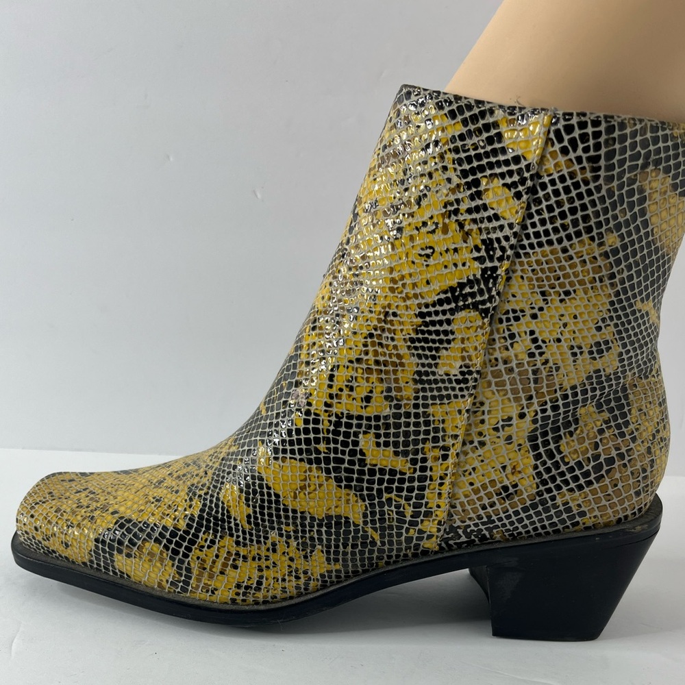 Genuine Leather Snake Print Yellow Black Ankle Boots Sz 7.5